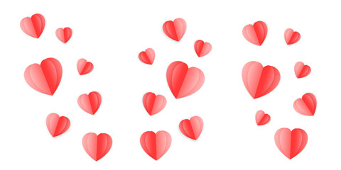 Wall Mural - Valentine's day background with red hearts like balloons on white background, flat lay, clipping path. Vector EPS 10