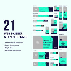 Wall Mural - online education system web set banner design template. online learning platform web bundle banner d