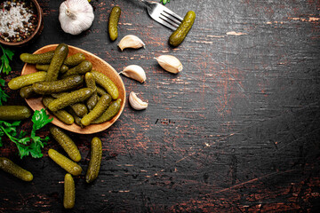 Canvas Print - Homemade pickled cucumber on the table. 