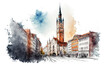 munich city watercolor illustration, generative ai