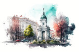 Fototapeta  - madrid city watercolor illustration, generative ai