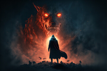 Poster - evil wizard and dire wolf