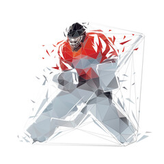 Poster - Ice hockey goalkeeper, hockey goalie, low polygonal isolated vector illustration, geometric drawing from triangles. Winter team sport athlete