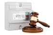 © alexlmx - Wooden gavel with electric meter. 3D rendering