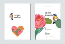 Wedding Invitation Floral Design, Camellia Flowers With Birds. This Template Can Be Used As Another Type Of Invitations And Holidays.