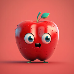 Cute Happy Apple Character Cartoon 3D. Generative AI