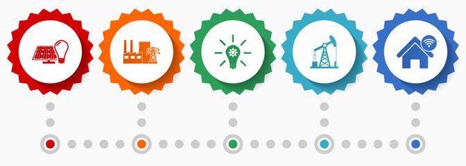 Fototapete - Industry and technolog vector icons, power and renewable energy flat design web badges collection, business infographic template