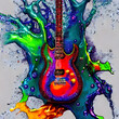 Gitarre und Hintergrund in Regenbogen Farben. Konzept: psychedelic wave art. created with hyperrealistic generative AI technology