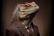 © Pixel Matrix - Portrait of a iguana dressed in a formal business suit. Generative AI