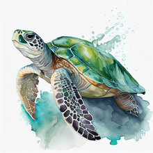 Watercolor Of A Green Sea Turtle