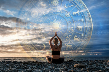 astrology. the astrologer calculates the natal chart and makes a prediction of fate. zodiac circle o