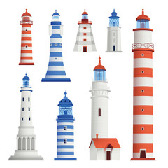 Poster - Retro Lighthouse Buidings Set