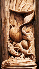 Wall Mural - mouse wood carving realistic abstract art illustration Generative AI Content by Midjourney