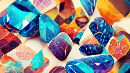 Wall Mural - blue multilayer pattern of interlocking gems diamods illustration generative ai content by midjourne