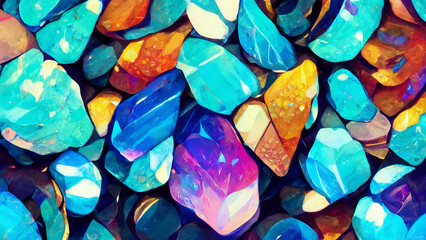 Wall Mural - blue multilayer pattern of interlocking gems diamods illustration generative ai content by midjourne