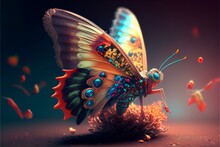 A Fantasy Butterfly On A Flower Created With Generative AI Technology