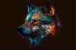 Realistic Low Poly Wolf Portrait, Colourful Polygonal Shapes. Ai-generative Digital Art.