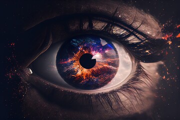 Wall Mural - eye of the world with universe reflecting, generative ai