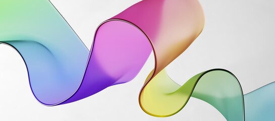 Wall Mural - 3d render, abstract background, colorful curvy translucent ribbon isolated on white background. Modern minimalist wallpaper