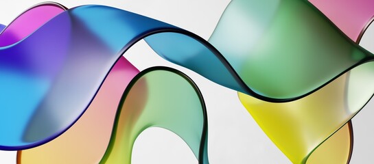 Wall Mural - 3d rendering, abstract colorful background, curvy translucent ribbons. Modern creative wallpaper