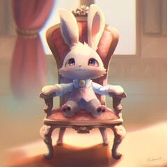 Wall Mural - Cute rabbit sit on their chair illustration. Digital art painting. Generative AI.