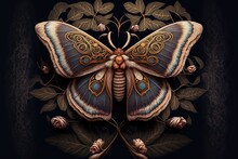 Created With Generative AI Technology. Night Moth In Boho Style
