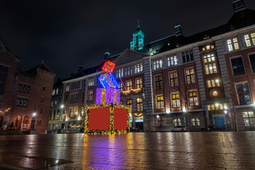 Sticker - City scenic from Amsterdam in the Netherlands at night in christmas time