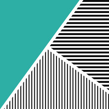 Simple Geometric Design Illustration With Turquoise Triangle And Black And White Horizontal And Vertical  Stripes Decoration On White Background
