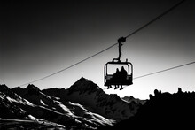 A Silhouette Of Two People In The Chairlift. Generative AI