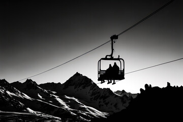 a silhouette of two people in the chairlift. Generative AI