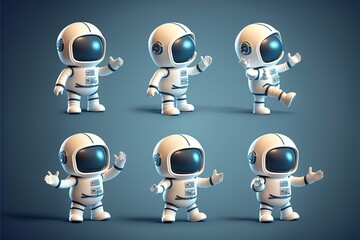 Poster - cute little spaceman in suit and helmet in different poses. ai