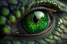 Closeup Of A Green Dragon Eye. Generative AI