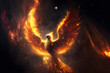 magic golden fire phoenix in space made by generative ai