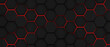 Dark metal hexagon with red beam background, 3d render illustration.