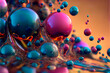 Macro view on Beautiful colorful reflexion on drops and splash, generative ai