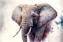 Portrait Of A Watercolor Elephant Painting. Generative AI