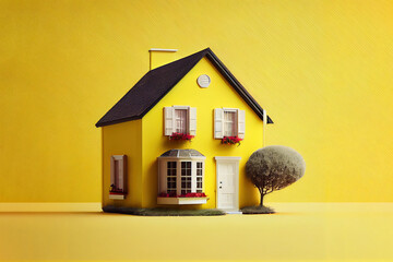 house over yellow background, concept of rent or sale. Generative Ai