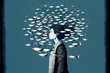 © Pavel - A person with a surreal, dreamlike appearance, floating among a school of fish. Imaginative self-expression and connection. Generative AI