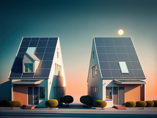 Wall Mural - residential houses with photovoltaic solar panels. alternative and renewable energy concept. generat