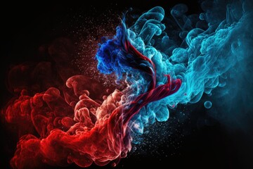 Wall Mural - blue and red smoke with shiny glitter particles abstract