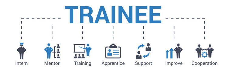 Wall Mural - trainee concept vector illustration with keywords and icons