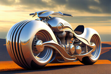 Wall Mural - Chrome futuristic motorcycle.  Generative AI.