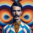 Generative ai optical art fashion portrait caucasian young man big mustache posing