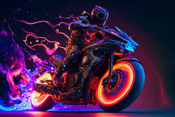 Wall Mural - Crazy futuristic motorbike.  Man On A Motorcycle.  Generative AI.