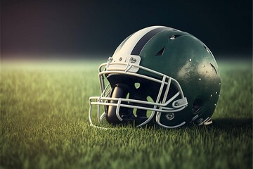 Wall Mural - American football helmet on Football Field,stadium background ,Generative AI
