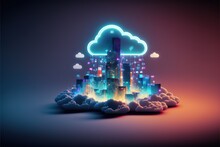 Cloud Computing Concept. Smart City Wireless Internet Communication. AI