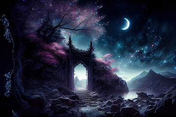 Wall Mural - Archway in the woods wonderland - By Generative AI