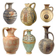 © BOOCYS - Set of ancient terracotta jugs and jars isolated