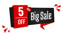 Big Sale 5 Percent Off Discount, Stripe, Price Balloon, Black And Red