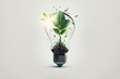 Sustainable ecological energy icon. Shining electric ecology light bulb with leaf inside. .Generative AI illustration